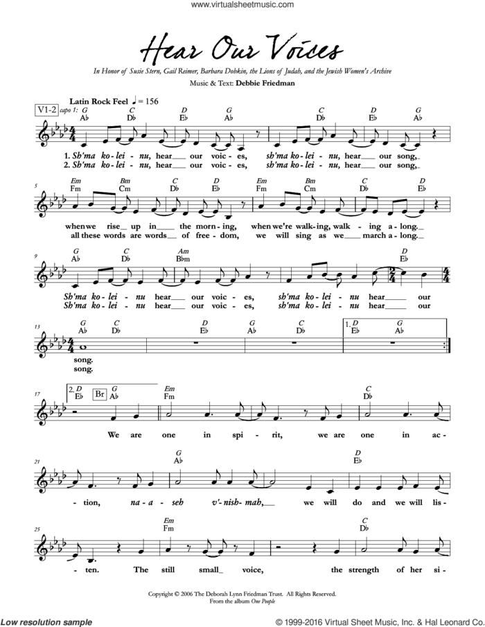 Hear Our Voices sheet music for voice and other instruments (fake book) by Debbie Friedman, intermediate skill level