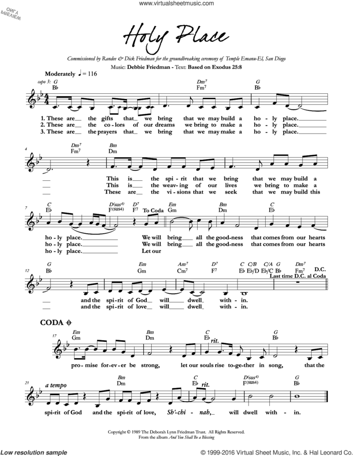 Holy Place sheet music for voice and other instruments (fake book) by Debbie Friedman, intermediate skill level