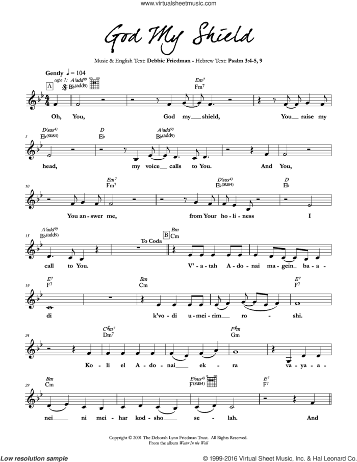 God My Shield sheet music for voice and other instruments (fake book) by Debbie Friedman, intermediate skill level