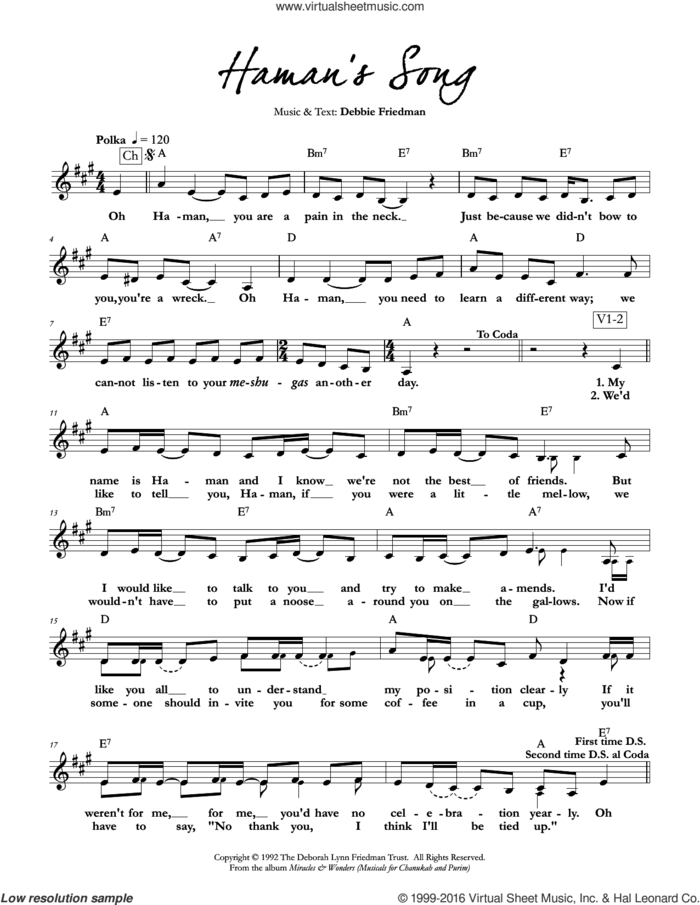 Haman's Song sheet music for voice and other instruments (fake book) by Debbie Friedman, intermediate skill level