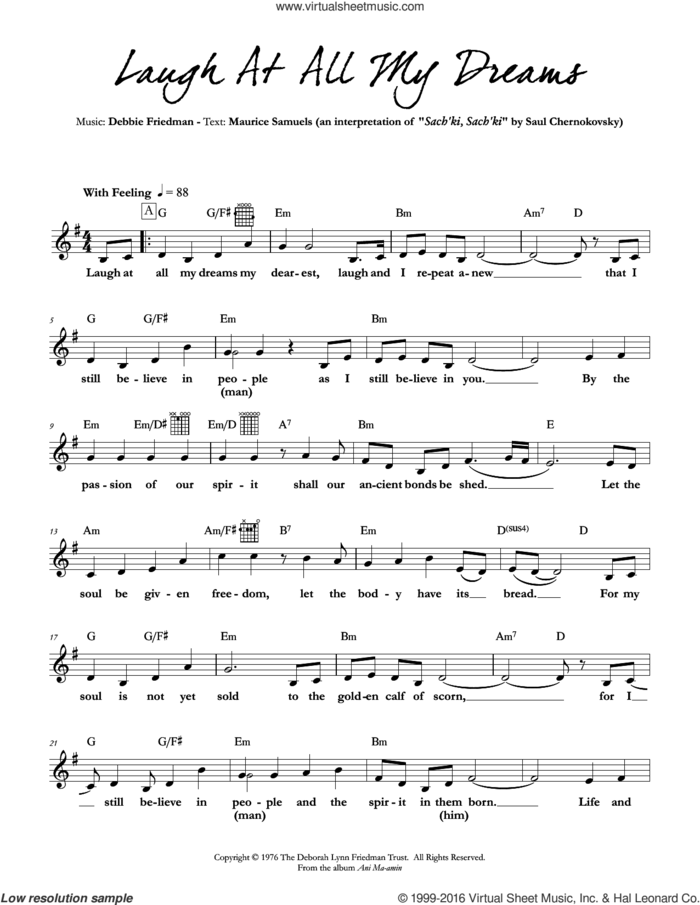 Laugh At All My Dreams sheet music for voice and other instruments (fake book) by Debbie Friedman, intermediate skill level