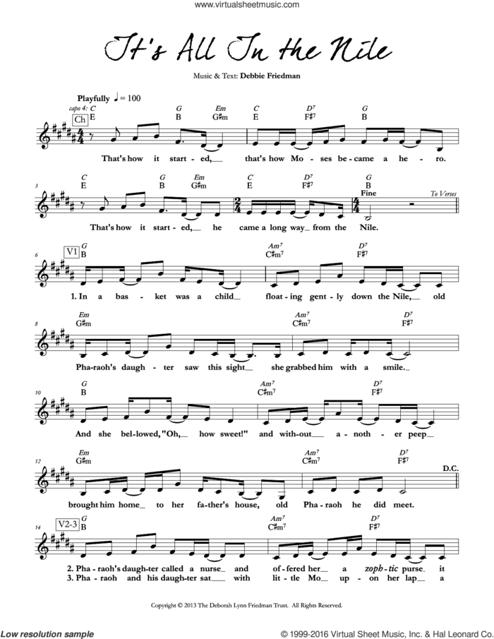 It's All In the Nile sheet music for voice and other instruments (fake book) by Debbie Friedman, intermediate skill level