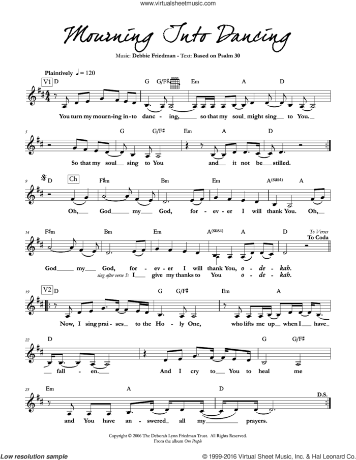 Mourning Into Dancing sheet music for voice and other instruments (fake book) by Debbie Friedman, intermediate skill level
