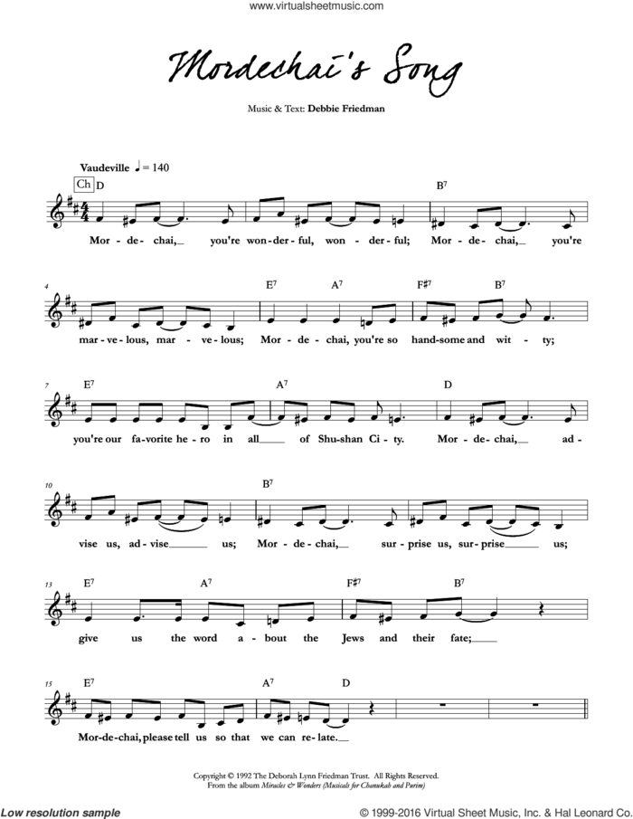 Mordechai's Song sheet music for voice and other instruments (fake book) by Debbie Friedman, intermediate skill level