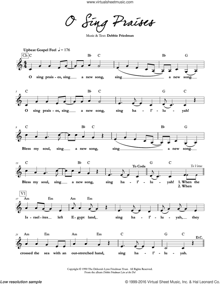 O Sing Praises sheet music for voice and other instruments (fake book) by Debbie Friedman, intermediate skill level