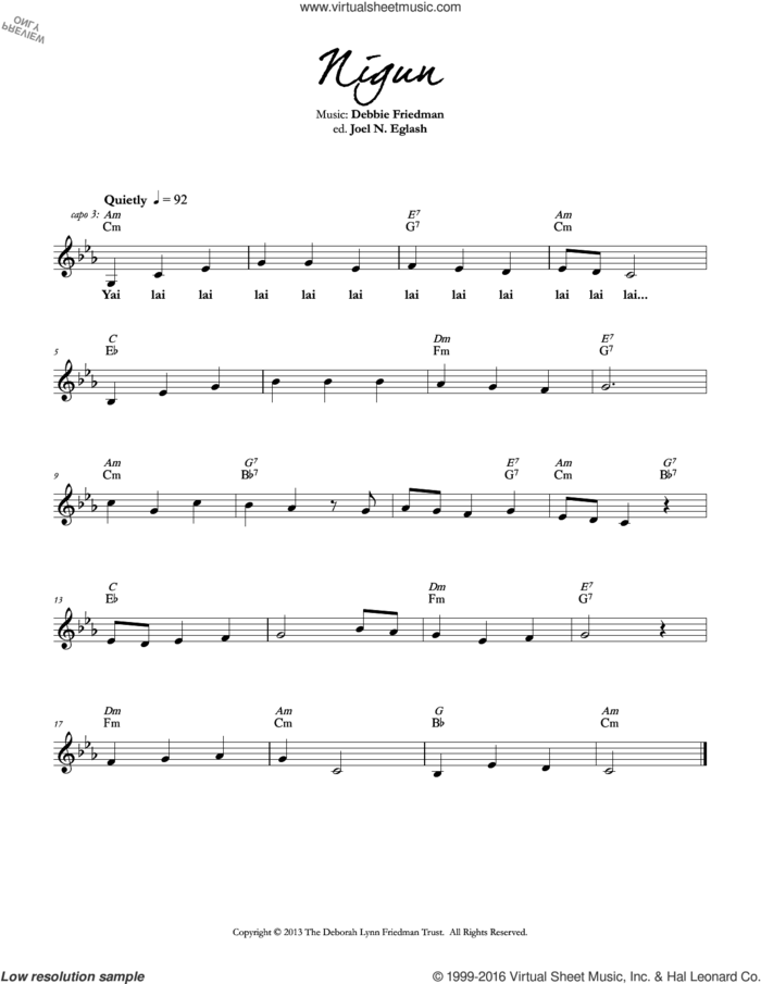 Nigun sheet music for voice and other instruments (fake book) by Debbie Friedman, intermediate skill level