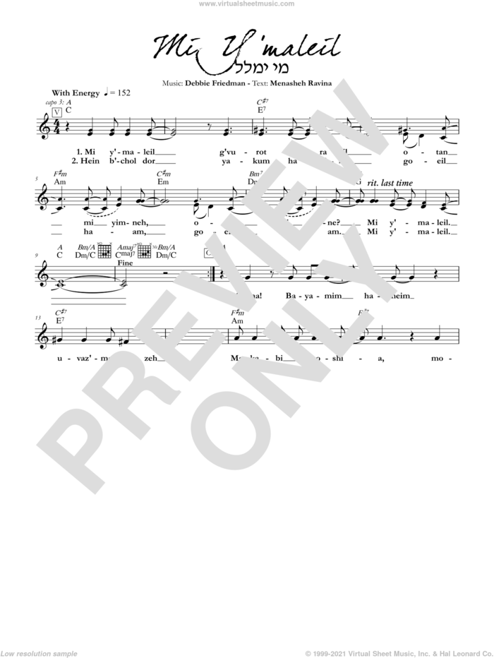 Mi Y'maleil sheet music for voice and other instruments (fake book) by Debbie Friedman, intermediate skill level
