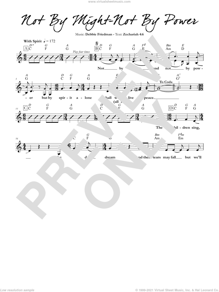Not By Might - Not By Power sheet music for voice and other instruments (fake book) by Debbie Friedman, intermediate skill level