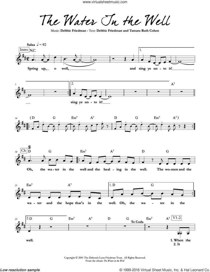 The Water In the Well sheet music for voice and other instruments (fake book) by Debbie Friedman & Tamara Ruth Cohen, Debbie Friedman and Tamara Ruth Cohen, intermediate skill level