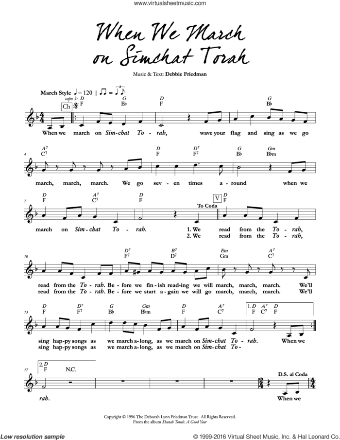 When We March on Simchat Torah sheet music for voice and other instruments (fake book) by Debbie Friedman, intermediate skill level
