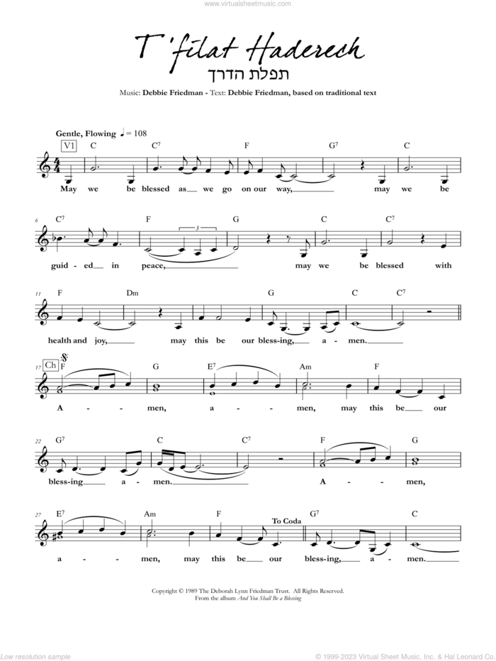 T'filat Haderech sheet music for voice and other instruments (fake book) by Debbie Friedman, intermediate skill level