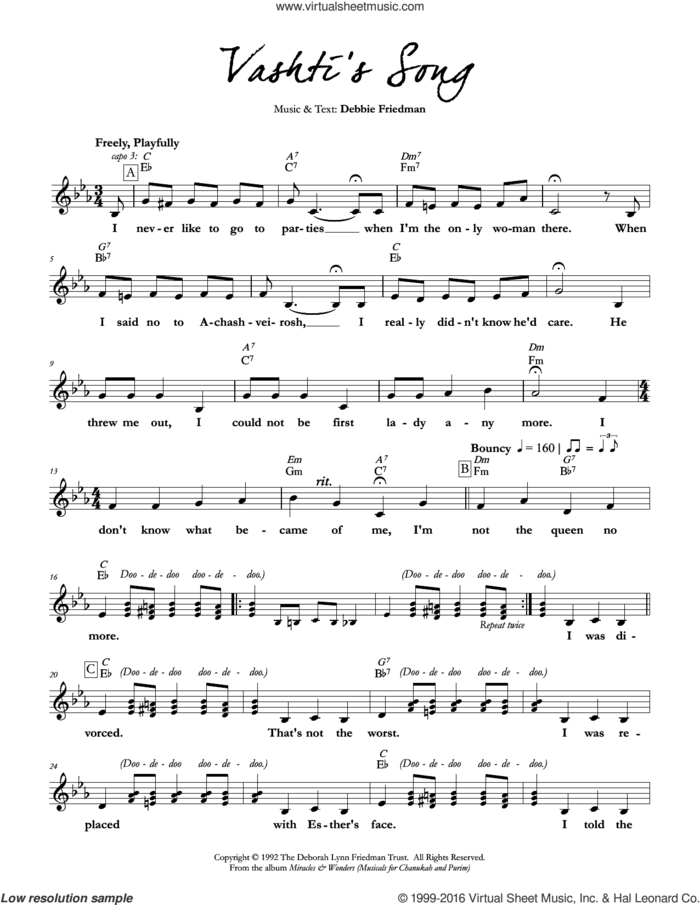 Vashti's Song sheet music for voice and other instruments (fake book) by Debbie Friedman, intermediate skill level