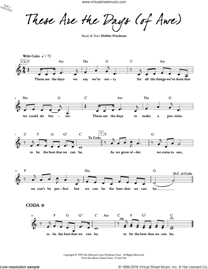 These are the Days (of Awe) sheet music for voice and other instruments (fake book) by Debbie Friedman, intermediate skill level