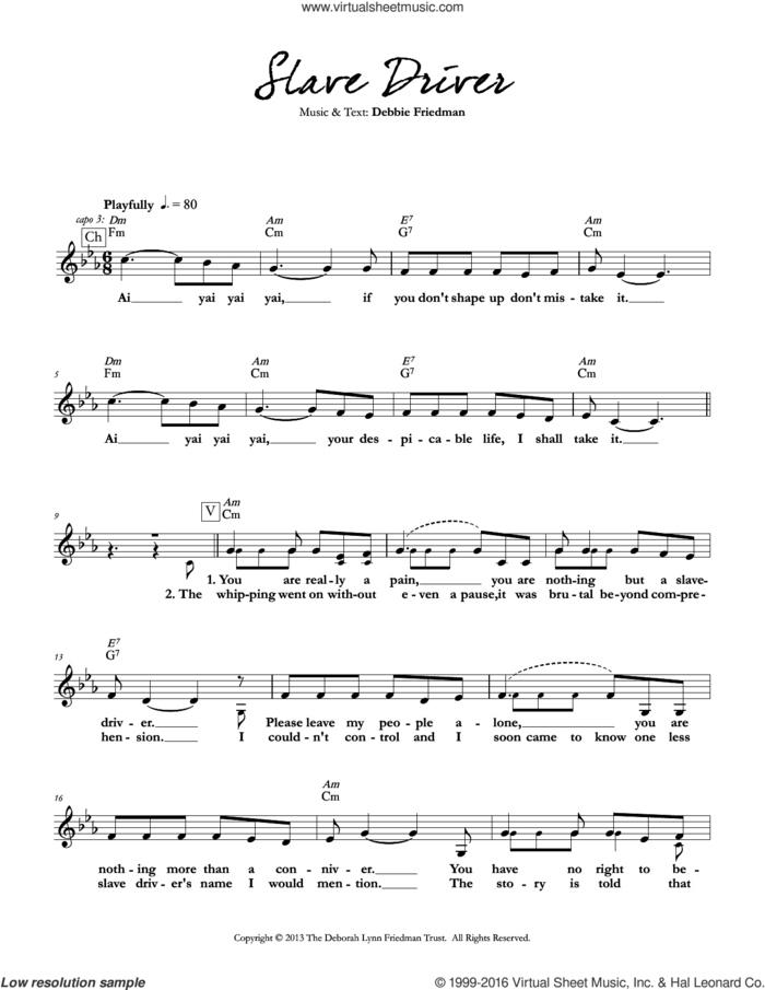 Slave Driver sheet music for voice and other instruments (fake book) by Debbie Friedman, intermediate skill level