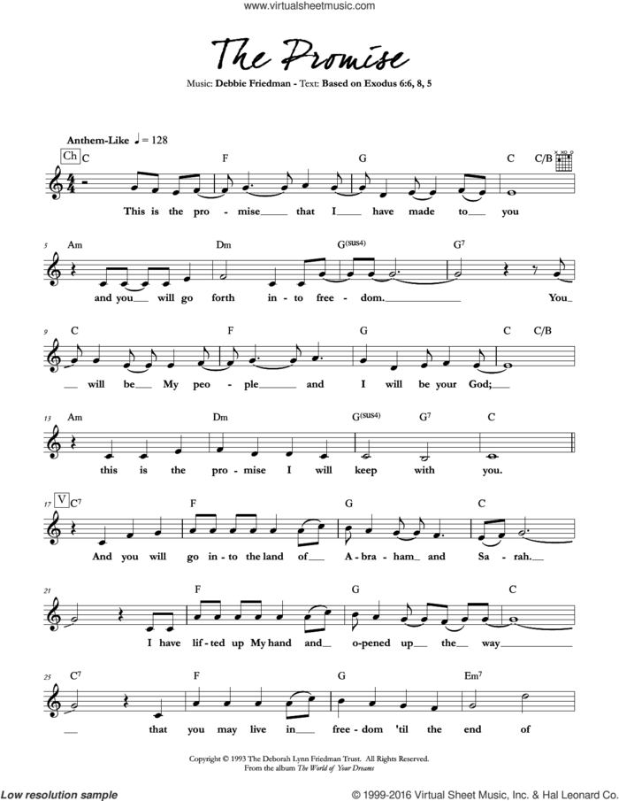 The Promise sheet music for voice and other instruments (fake book) by Debbie Friedman, intermediate skill level