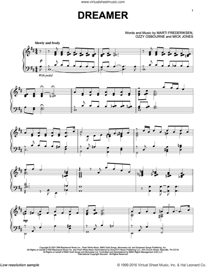 Dreamer [Jazz version] sheet music for piano solo by Ozzy Osbourne, Marti Frederiksen and Mick Jones, intermediate skill level