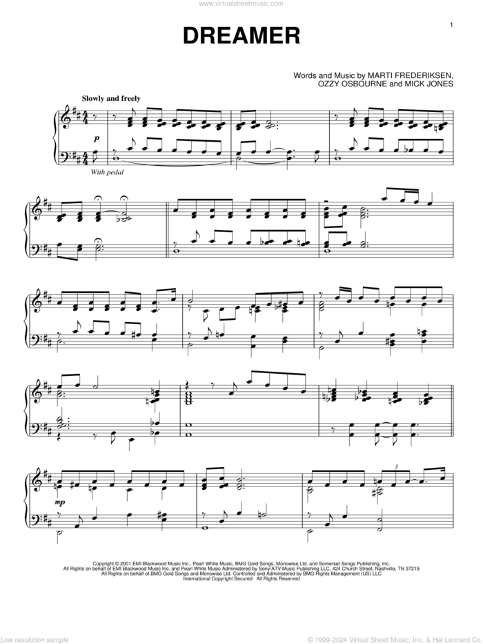 Dreamer [Jazz version] sheet music for piano solo by Ozzy Osbourne, Marti Frederiksen and Mick Jones, intermediate skill level