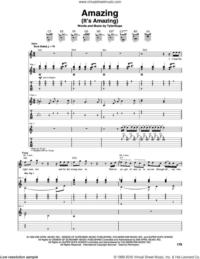 Amazing (It's Amazing) sheet music for guitar (tablature) by Aerosmith, Richie Supa and Steven Tyler, intermediate skill level