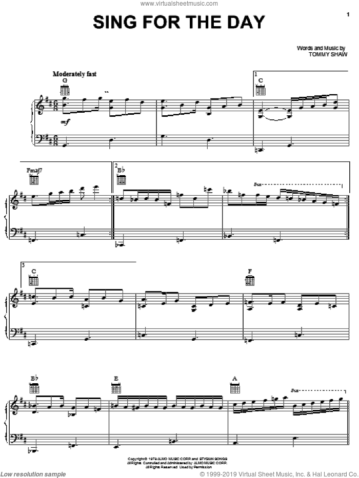 Sing For The Day sheet music for voice, piano or guitar by Styx and Tommy Shaw, intermediate skill level
