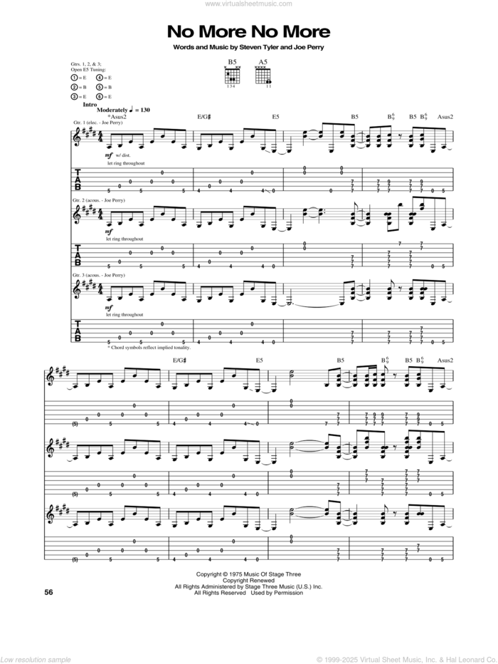 No More No More sheet music for guitar (tablature) by Aerosmith, Joe Perry and Steven Tyler, intermediate skill level