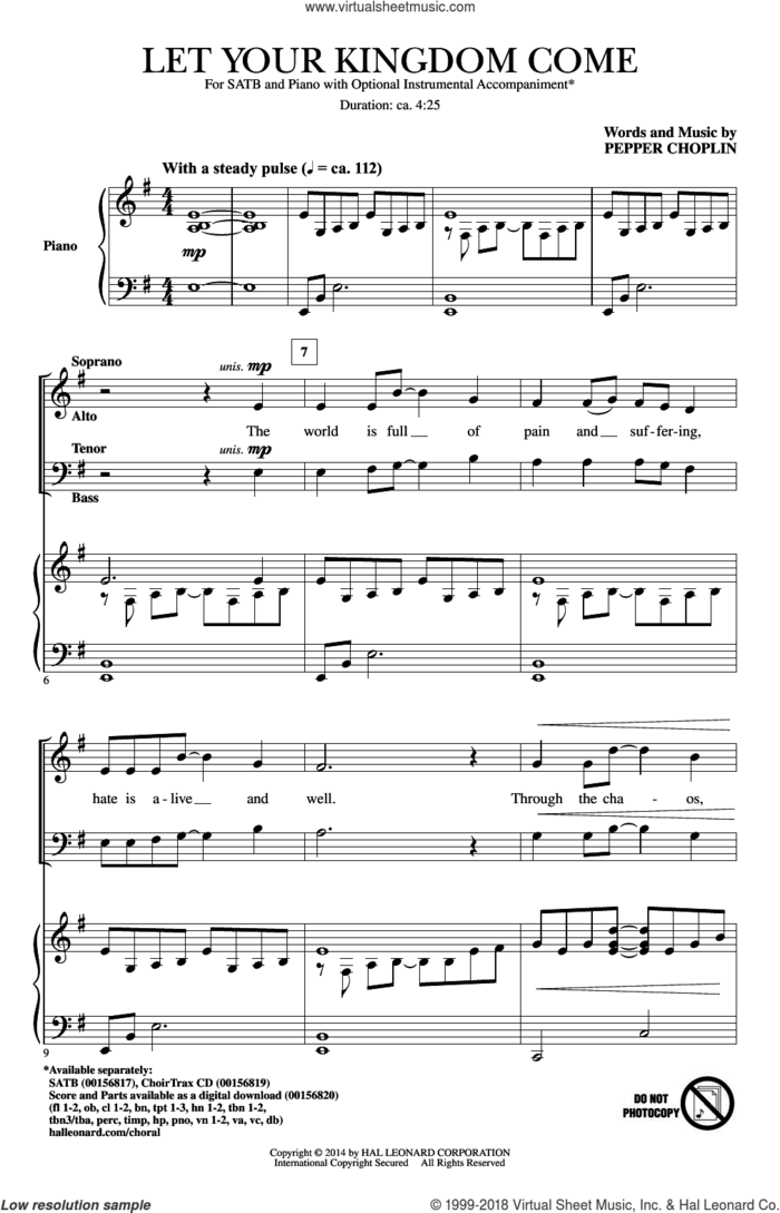 Let Your Kingdom Come sheet music for choir (SATB: soprano, alto, tenor, bass) by Pepper Choplin, intermediate skill level