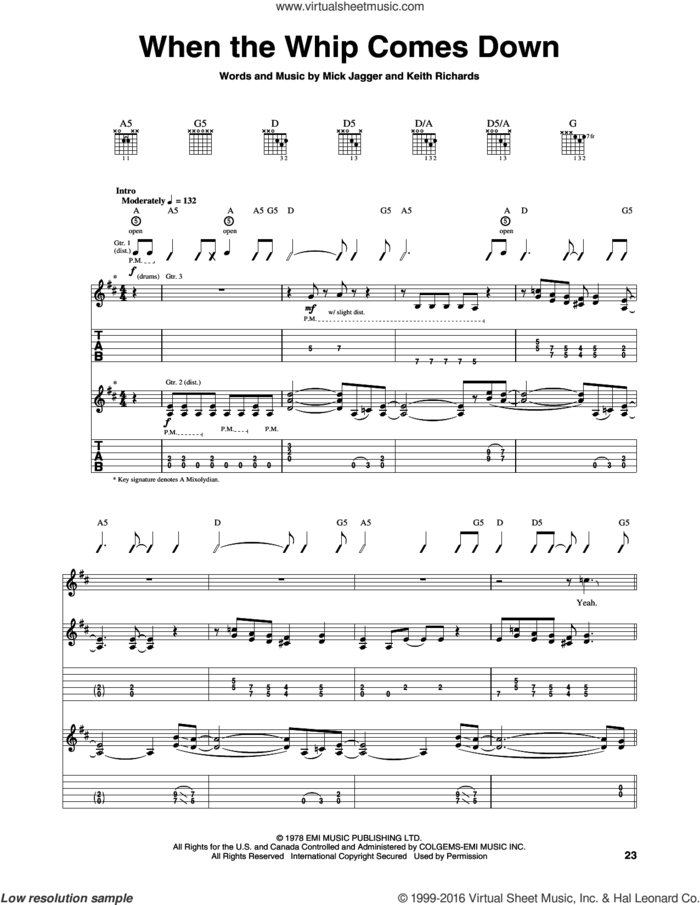 When The Whip Comes Down sheet music for guitar (tablature) by The Rolling Stones, Keith Richards and Mick Jagger, intermediate skill level
