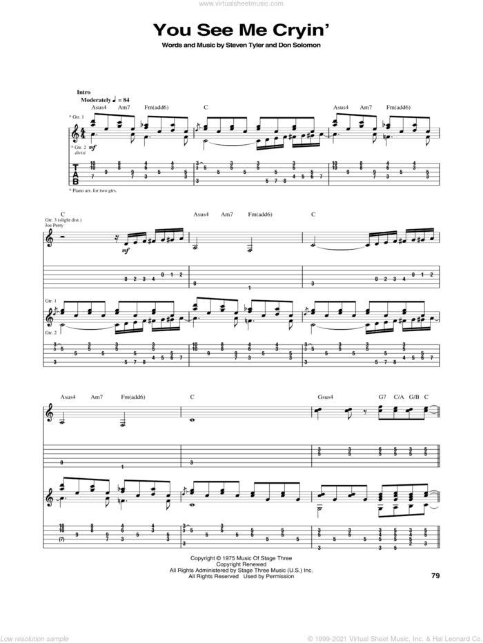 You See Me Cryin' sheet music for guitar (tablature) by Aerosmith, Don Solomon and Steven Tyler, intermediate skill level