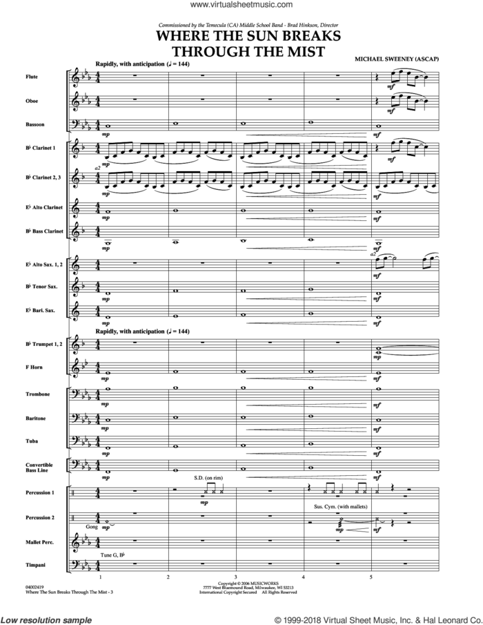 Where the Sun Breaks Through the Mist (COMPLETE) sheet music for concert band by Michael Sweeney, intermediate skill level