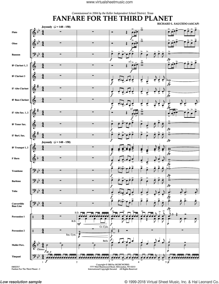 Fanfare for the Third Planet (COMPLETE) sheet music for concert band by Richard L. Saucedo, intermediate skill level