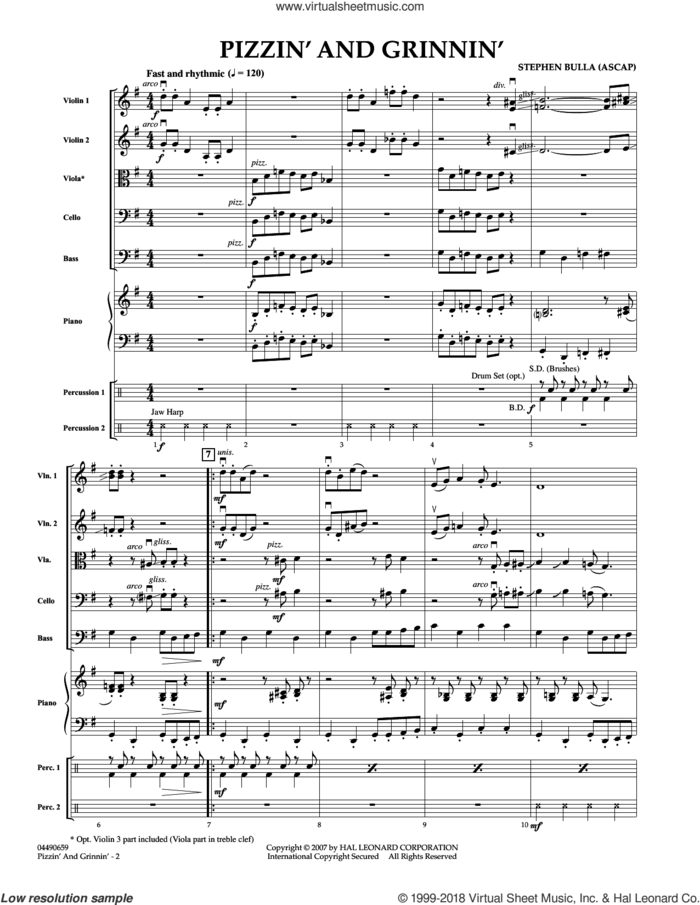 Pizzin' and Grinnin' (COMPLETE) sheet music for orchestra by Stephen Bulla, intermediate skill level