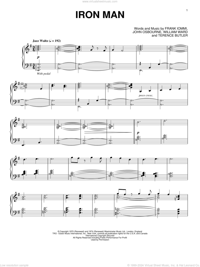 Iron Man [Jazz version] sheet music for piano solo by Black Sabbath, Ozzy Osbourne, Frank Iommi, John Osbourne, Terence Butler and William Ward, intermediate skill level