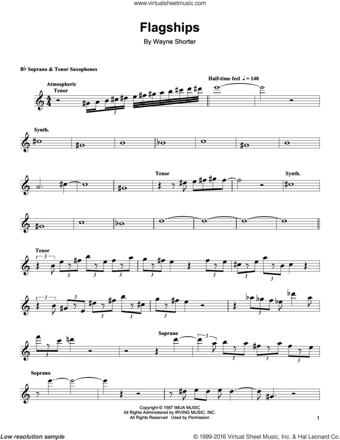 Flagships sheet music for soprano saxophone solo (transcription) by Wayne Shorter, intermediate soprano saxophone (transcription)