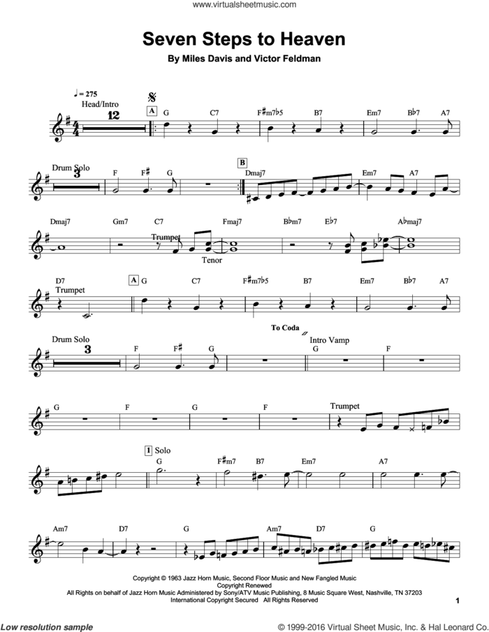 Seven Steps To Heaven sheet music for trumpet solo (transcription) by Miles Davis and Victor Feldman, intermediate trumpet (transcription)