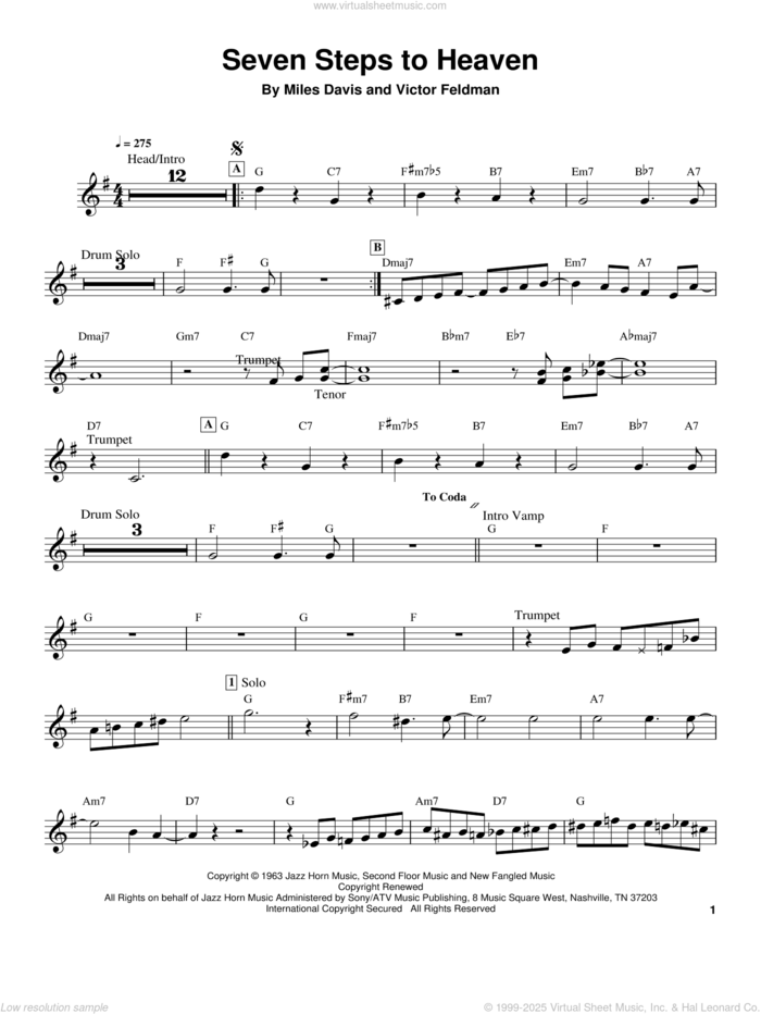 Seven Steps To Heaven sheet music for trumpet solo (transcription) by Miles Davis and Victor Feldman, intermediate trumpet (transcription)