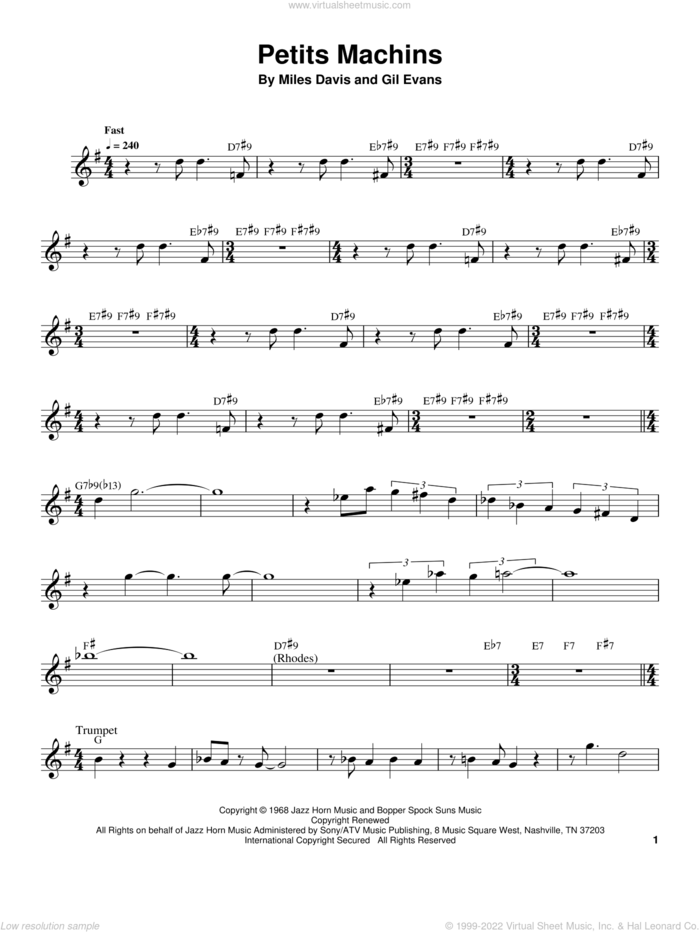 Petits Machins sheet music for trumpet solo (transcription) by Miles Davis and Gil Evans, intermediate trumpet (transcription)