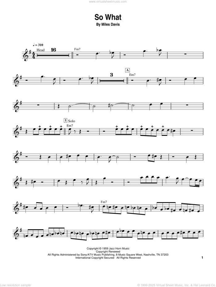 So What sheet music for trumpet solo (transcription) by Miles Davis, intermediate trumpet (transcription)