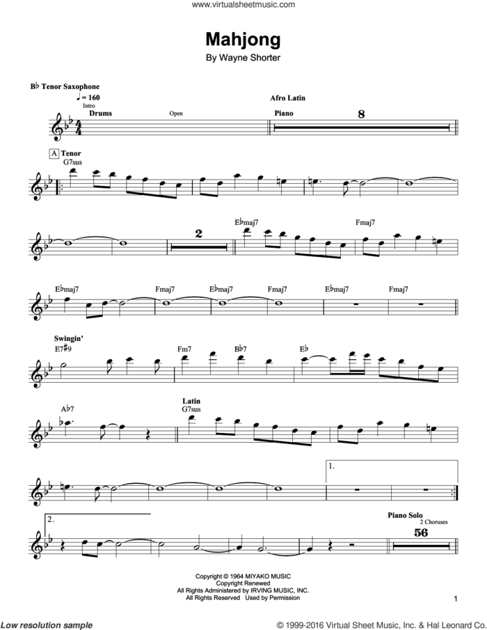 Mahjong sheet music for tenor saxophone solo (transcription) by Wayne Shorter, intermediate tenor saxophone (transcription)