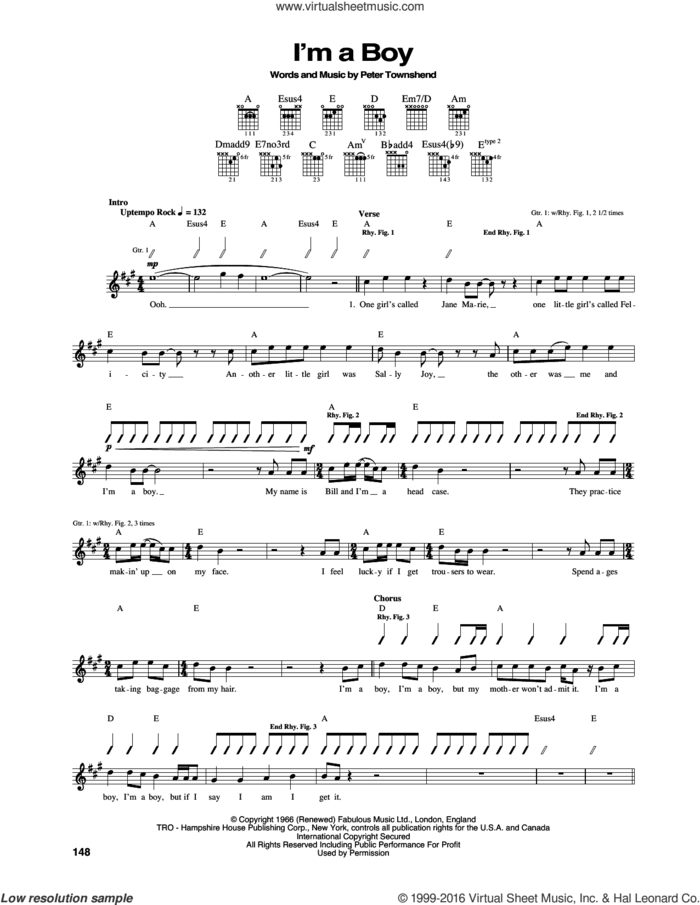 I'm A Boy sheet music for guitar (tablature) by The Who and Pete Townshend, intermediate skill level