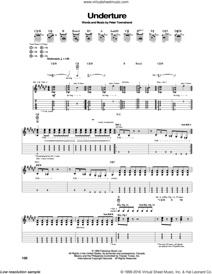 Underture sheet music for guitar (tablature) by The Who and Pete Townshend, intermediate skill level