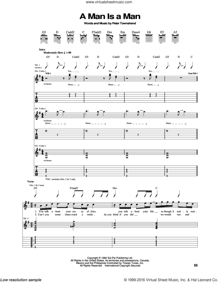 A Man Is A Man sheet music for guitar (tablature) by The Who and Pete Townshend, intermediate skill level