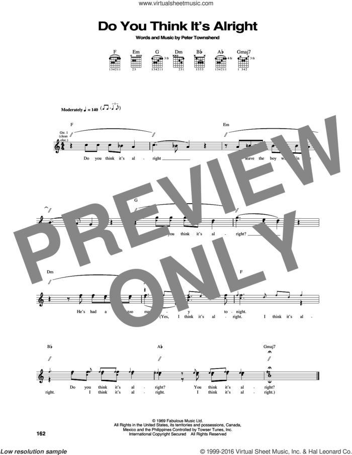 Do You Think It's Alright sheet music for guitar (tablature) by The Who and Pete Townshend, intermediate skill level