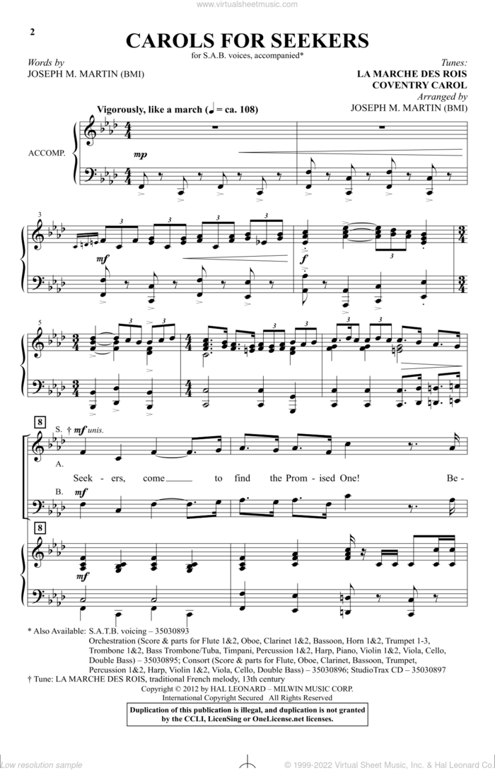 Carols For Seekers sheet music for choir (SAB: soprano, alto, bass) by Joseph M. Martin and Miscellaneous, intermediate skill level