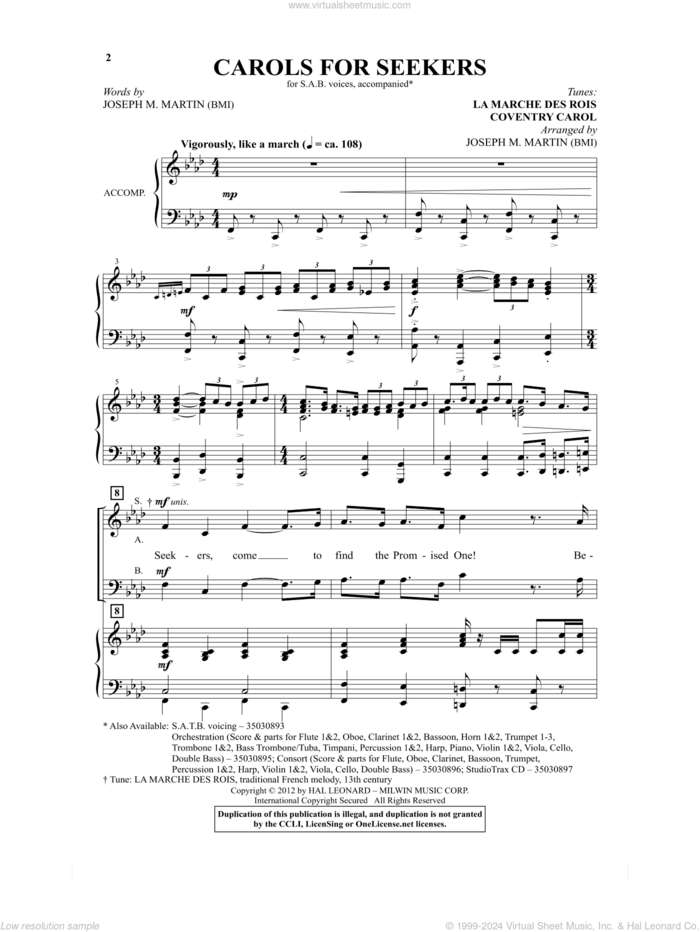 Carols For Seekers sheet music for choir (SAB: soprano, alto, bass) by Joseph M. Martin and Miscellaneous, intermediate skill level