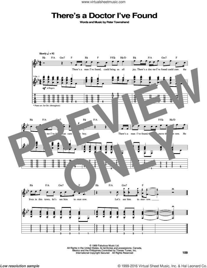 There's A Doctor I've Found sheet music for guitar (tablature) by The Who and Pete Townshend, intermediate skill level