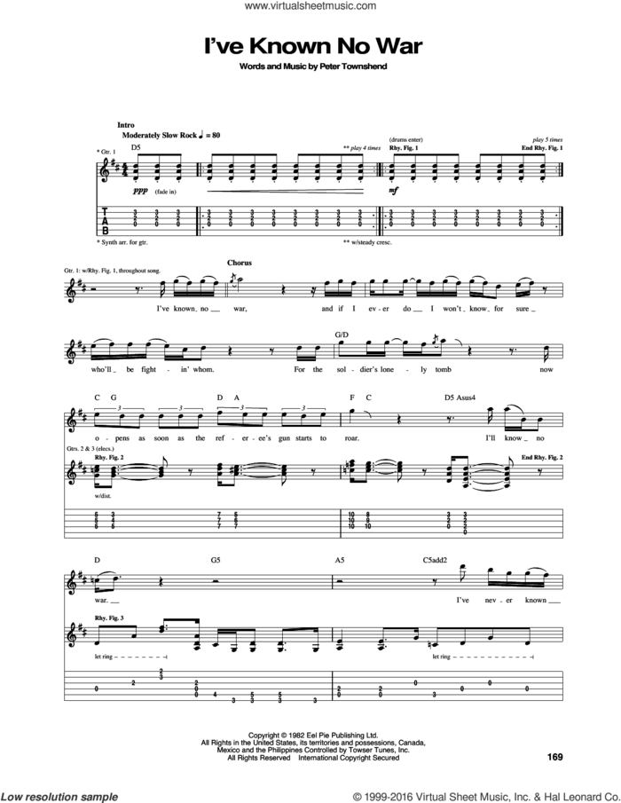 I've Known No War sheet music for guitar (tablature) by The Who and Pete Townshend, intermediate skill level