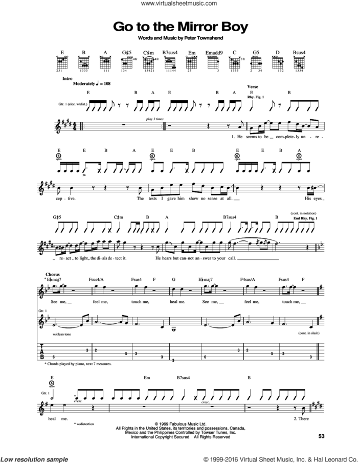 Go To The Mirror Boy sheet music for guitar (tablature) by The Who and Pete Townshend, intermediate skill level