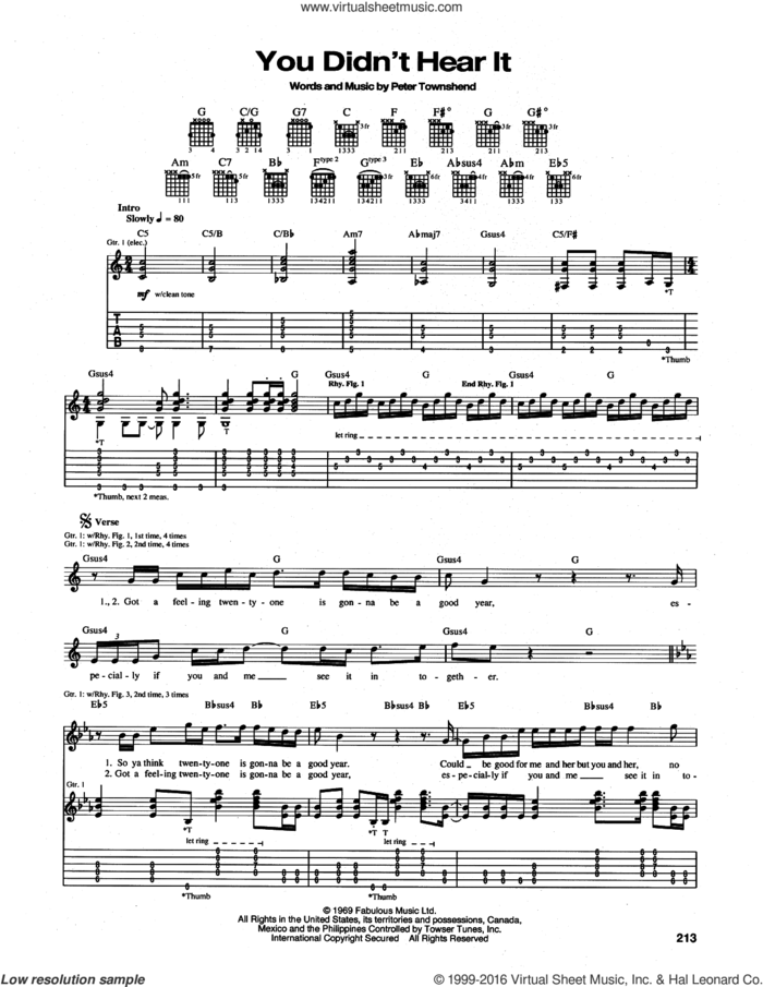 You Didn't Hear It sheet music for guitar (tablature) by The Who and Pete Townshend, intermediate skill level