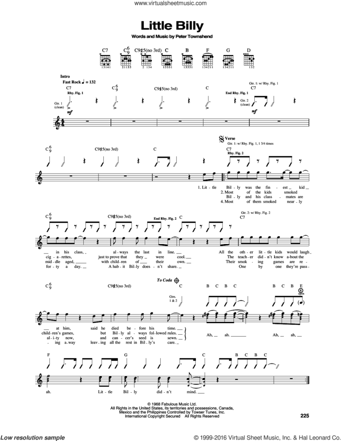 Little Billy sheet music for guitar (tablature) by The Who and Pete Townshend, intermediate skill level