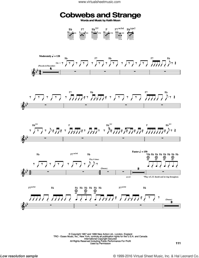 Cobwebs And Strange sheet music for guitar (tablature) by The Who, intermediate skill level