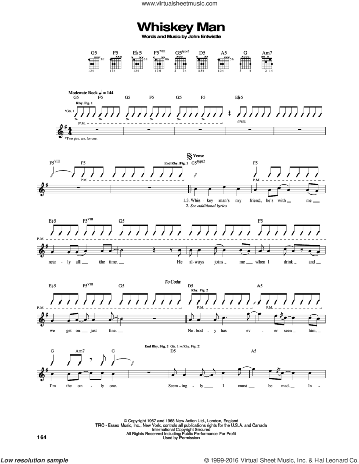 Whiskey Man sheet music for guitar (tablature) by The Who, intermediate skill level